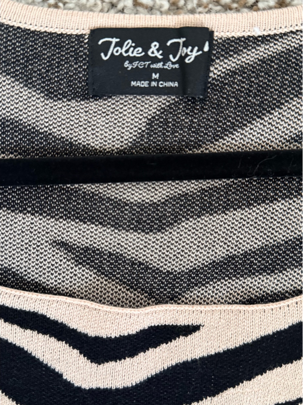 Square Neck Long Sleeve Zebra Print Knit Dress in Beige & Black - Picture 2 of 2